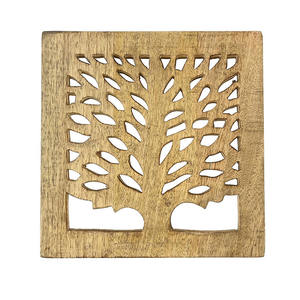 Posavasos dorado de latón macizo de diseño moderno, venta al por mayor, posavasos para el hogar con patrón de hojas empaquetado en cartón - Product Image 2