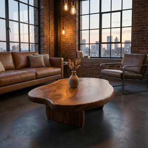 Table basse moderne en bois de Sua à bord naturel, durable, avec dalle solide pour salon, hôtel, salon ou villa - Product Image 3