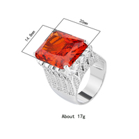 Bague pavée luxueuse : 15*20 mm, diamants fantaisie simulés à haute teneur en carbone en laiton (jaune/bleu royal/rose/rouge)