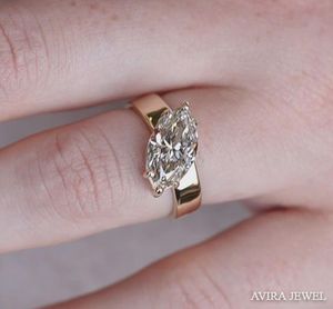 Anillo de Compromiso de Moissanita de Corte Marquesa de 1 Quilate Premium, Claridad E/F VVS, Sin Níquel, Sin Plomo, Joyería Nupcial para Mujer, Venta al Por Mayor - Product Image 6