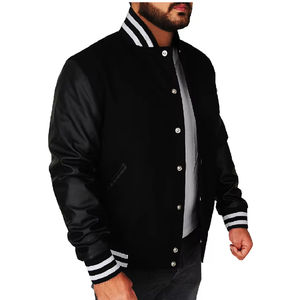 Veste Letterman universitaire bicolore unisexe vintage pour homme, col montant, logo avant, streetwear décontracté personnalisable - Product Image 3