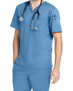 Uniforme d'infirmière pour hommes, blouses d'hôpital à 2 poches, couleurs unies, manches courtes, col en V, avec emplacement pour stylo, prix de gros OEM - Product Image 1