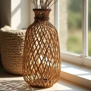 The Aesthetic & Feature-Rich Pick: Custom Hand-Woven Jute <b>Floor</b> Vase | Natural Eco-Friendly Boho <b>Bamboo</b> Style Decor - Product Image 2