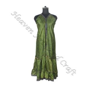 SD011 venta al por mayor bohemio elegante Vintage Sari Maxi vestido para mujer cuello en V Casual playa Hippie suelta verano fiesta desgaste para niñas - Product Image 1