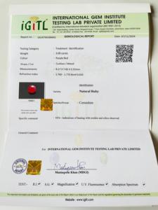 Rubis naturel de qualité AAA certifié IGITL, taille coussin, 3,09 carats, pierre précieuse et lustrage superbe, coupe parfaite, disponible à prix avantageux - Product Image 6