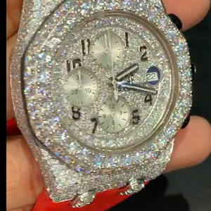 Montre pour homme entièrement sertie de diamants Moissanite VVS Mouvement à quartz Bracelet en acier inoxydable Cadran de 45 mm Chronographe Style sport et luxe - Product Image 1