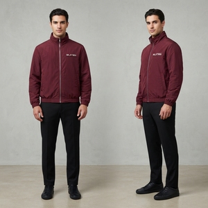 Chaqueta Cortavientos Acolchada Color Borgoña para Hombre, con Cuello Alto, Cierre Completo, Estilo Utilitario para Exteriores, con Múltiples Bolsillos - Product Image 4