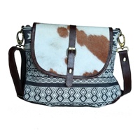 Sac fourre-tout Mayra en toile de coton et cuir marron pour femme, fait main, avec décoration chaîne tissée, sacs à main décontractés à fermeture éclair ReitSport