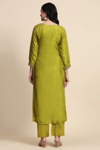 Trendmalls Conjunto de traje Salwar étnico de seda pura para mujer Pantalón Kurta bordado con Jaquard Dupatta () - Product Image 4