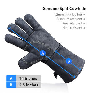 Guantes de trabajo de soldadura de cuero dividido de vaca Guantes protectores de jardinería antideslizantes resistentes al fuego de 12 pulgadas de longitud - Product Image 6