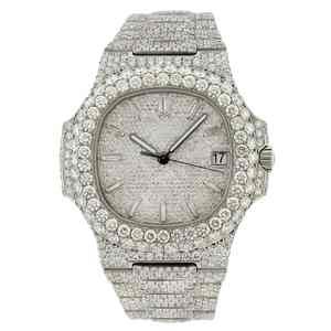 Reloj Mecánico de Lujo, Estilo Antiguo, con Esfera de Diamantes Moissanite, Caja de Acero Inoxidable, Correa de Cuero, Resistente al Agua - Product Image 1