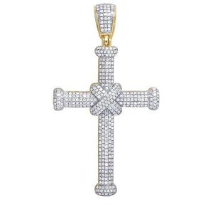 Pendentif Croix de Luxe en Argent Sterling Plaqué Or avec Nœud Central Entièrement Sertie de Moissanite Brillante – Breloque de Bijoux Hip Hop Premium - Product Image 1
