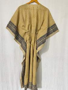 ผ้าฝ้ายอินเดียทำด้วยมือชุดคลุมยาวคอวียาวสำหรับใส่ไปงานเลี้ยงพิมพ์ลายด้วยมือยาวคลุมพื้น - Product Image 4