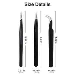 Juegos de pinzas para extensión de pestañas, Punta curva recta, pinzas para pestañas de 90 y 45 grados, pinzas para pestañas injertadas recubiertas de Plasma negro - Product Image 6