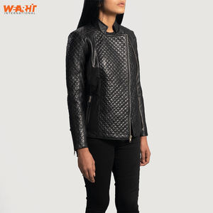 Veste de motard en cuir véritable vintage respirante matelassée pour femme, noire, coupe ajustée, élégante, fermeture éclair asymétrique, de qualité supérieure - Product Image 6