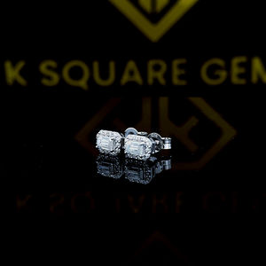 Halo <b>Emerald</b> Cut Moissanite Earrings, <b>Emerald</b> <b>Stud</b> Earrings, Push Back Earrings, Wedding Earrings for Women, 10k White Gold - Product Image 3