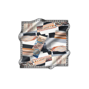 Satin Silk Long Scarf with Geometric Logo Pattern - Product Image 1
