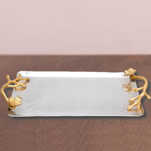 Bandeja para servir rectangular con mango fundido dorado con asas de metal para Platos y platos para servir comida en la cocina del hogar - Product Image 1