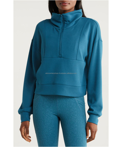 Sudadera con media cremallera de alta calidad para mujer, transpirable, con Panel sólido, Pettren, bolsillo frontal de trabajo para Fitness y correr - Product Image 3