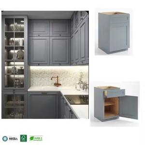 Hecho en Vietnam Fábrica de alta calidad EE. UU. Gabinetes grises Diseño Listo para ensamblar Juego de gabinetes de cocina de madera maciza estilo coctelera gris - Product Image 2