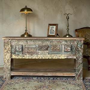 Handmade Carved Wooden <b>Console</b> Solid Wood <b>Rustic</b> Design Living Room Furniture - Product Image 2