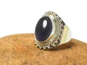 ชุด925อเมทิสต์แท้สีเงินสเตอร์ลิงแหวนหินฮิปปี้สีม่วงสไตล์โบฮีเมียนเครื่องประดับวงหินขนาดใหญ่ของผู้หญิงเครื่องประดับตัดรูปไข่ - Product Image 4