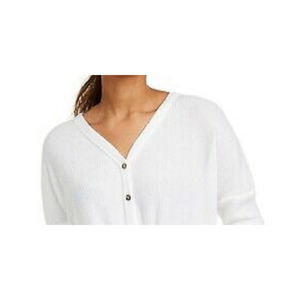Ultra Flirt Juniors' Casual Winter <b>Thermal</b> <b>Top</b> White Extra Small Size with Tie-Hem and Short Length - Product Image 2