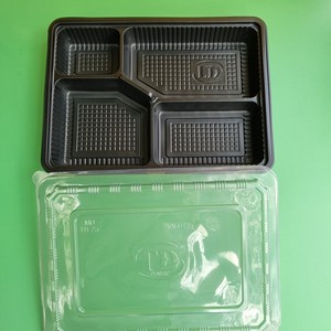 Boîte alimentaire jetable en plastique PP à 2 compartiments avec couvercle, noire, pour plats à emporter et préparation de repas - Product Image 2