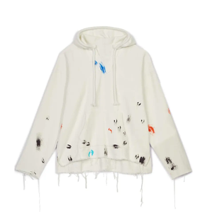 Sweat à capuche court hommes fabricant OEM 100% coton bord coupé ourlet brut impression bouffante sweat à capuche homme personnalisé - Product Image 2