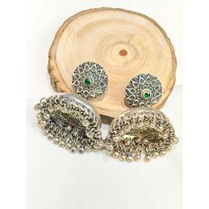 Tridha Phool Statement Silver 925 Jhumka <b>Drop</b> <b>Earrings</b> Trendy Flower Pattern for Weddings - Product Image 3