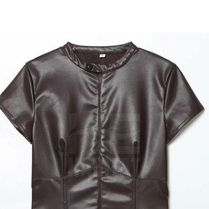 ชุดเดรสหนังผู้หญิงดีไซน์เก๋ไก๋ ความยาวระดับเข่า แบบไม่มีแขน เหมาะสำหรับลุคยามเย็น - Product Image 3