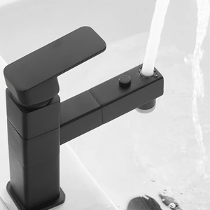 ก๊อกน้ำทองเหลืองสำหรับห้องน้ำอ่างอาบน้ำในห้องน้ำก๊อกน้ำสีดำทรงสี่เหลี่ยมแบบดึงออกได้หรูหรา - Product Image 3