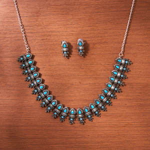 Bijoux classiques artificiels faits main élégants de collier réglés pour les femmes avec l'électrodéposition oxydée - Product Image 1