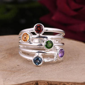 Anillo bohemio clásico de Plata de Ley 925, banda de eternidad completa, múltiples piedras preciosas, piedra natal delicada, banda para fiesta de boda, bonita fábrica directa - Product Image 5