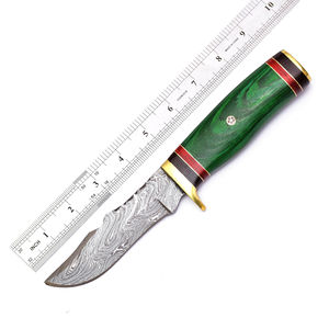 Cuchillo Skinner de Acero de Damasco Hecho a Mano Personalizado Burraq DIY OEM/ODM con Mango de Resina y Funda de Cuero, Regalo Perfecto para Acampar y Cazar - Product Image 1