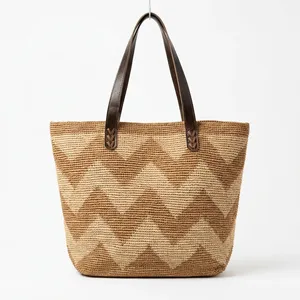 Bolso Tote de Rafia Chevron para Mujer, Resistente, Tejido, para la Playa, con Logotipo Personalizado - Product Image 2