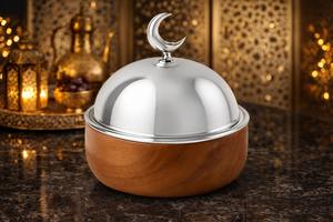 Marmite à fondue en forme de croissant de lune très tendance avec base en bois, vaisselle décorative pour l'Aïd et le Ramadan pour la salle à manger à domicile - Product Image 5