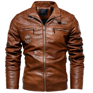 Genuine Leather Canvas Fabric Men Winter Motorcycle Slim Turn-<b>down</b> Collar Casual Windproof Breathable Eco-Friendly Windbreaker - Product Image 5