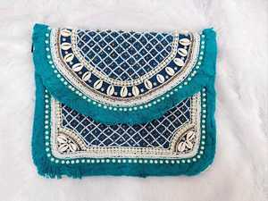 Bolso de Mano Tipo Clutch de Yute Estilo Bohemio, Cartera Larga con Bordado, Cierre, Cuentas y Borla de Concha para Mujer, de Fabricante y Proveedor Indio - Product Image 2