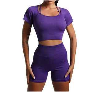 Conjunto de Yoga de talla grande para mujer con logotipo personalizado de alta calidad, ropa de gimnasio, chándal que incluye Sujetador deportivo transpirable, encaje, Fitness, sólido - Product Image 3