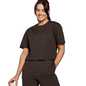 Women's Custom Logo Cotton Blend <b>Crop</b> <b>Top</b> Tee Shirt Short <b>Sleeves</b> <b>with</b> Embroidery Print Pattern Plus Size Gym Running Wear - Product Image 5