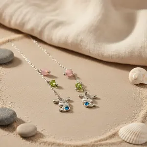 Collier pendentif lapin en argent 925 avec pierres précieuses roses et vertes, accessoire de mode - Product Image 2