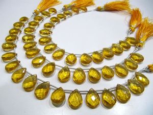 Cuentas en forma de pera facetadas de cuarzo hidráulico citrino Cuentas de piedras preciosas amarillas largas de 8 pulgadas con tamaño Briolette de aproximadamente 10x14mm - Product Image 2