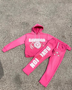 Survêtements de jogging de haute qualité pour adultes, en molleton lourd, imprimé à l'écran, effet délavé, coupe régulière, sweat-shirts à capuche, pantalons de survêtement évasés - Product Image 5