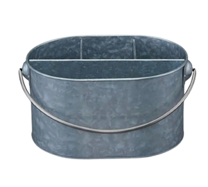 Farmhouse Galvanized Rounded Metal Caddy Cutlery <b>Holder</b> Indoor Outdoor Picnic <b>Utensil</b> <b>Holder</b> Multipurpose Storage Caddy - Product Image 6
