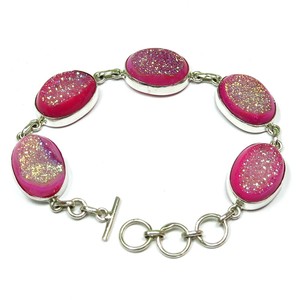 Pulseras de Plata de Ley 925 con Druzy Rosa Estilo Bohemio, ¡Gran Venta! Nuevas Llegadas - Product Image 1