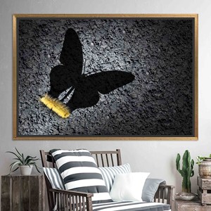 Impresión en lienzo de sombra de mariposa: arte de pared con diseño de oruga, lienzo con marco dorado - Product Image 1