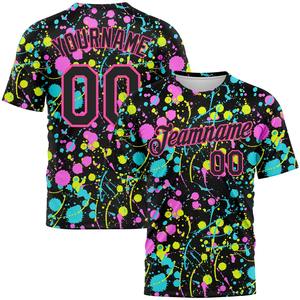 Direct Engro Sportswear Gros Motif Graffiti Personnalisé Noir-Rose 3D Neon Splatter Performance T-Shirt - Product Image 1