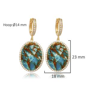 Turquoise CZ Pierre Ovale Design Turc Bijoux Faits À La Main En Gros 925 Boucle D'oreille En Argent Sterling - Product Image 2