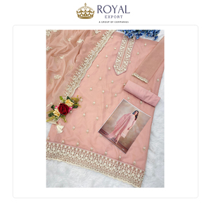 Fournisseur professionnel en vrac vendant une fausse Georgette de style indien avec broderie costume Salwar pour vêtements de créateur - Product Image 6